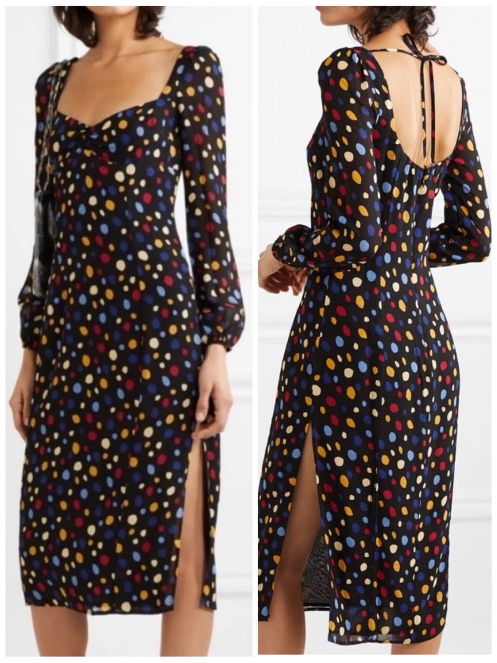 REFORMATION Women’s Size 0 Black Fiesta Mabille Long Sleeve Open Back Midi Dress